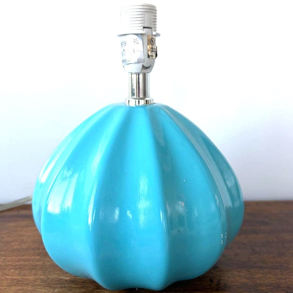 Turquoise‎ Ribbed Ceramic Table Lamp Base Mid Century Modern Style Blue Gourd